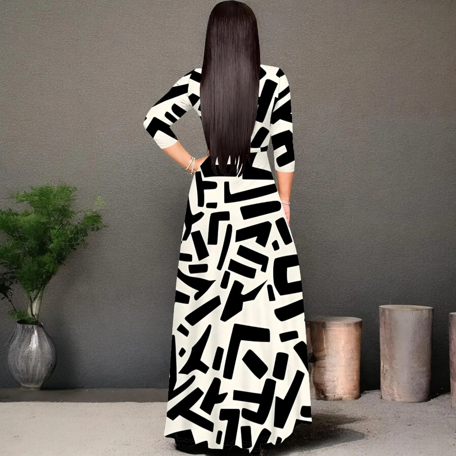 2024 Fall Maxi Dress for Curvy Women Casual Sexy Bodycon V-Neck 3/4 Sleeve Floral Flowy Boho Wrap Sundress with Belt