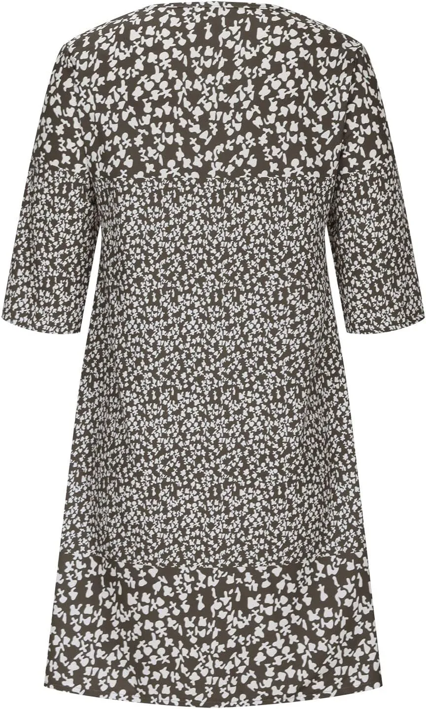 3/4 Sleeve Knee Length Dress for Women 2024 Casual Comfy Loose Fit Midi Dresses Womens Summer Boho Floral Dresses