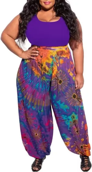 Acatmew Plus Size Harem Pants for Women African Print Casual Bohemian Loose Long Pants with Pocket