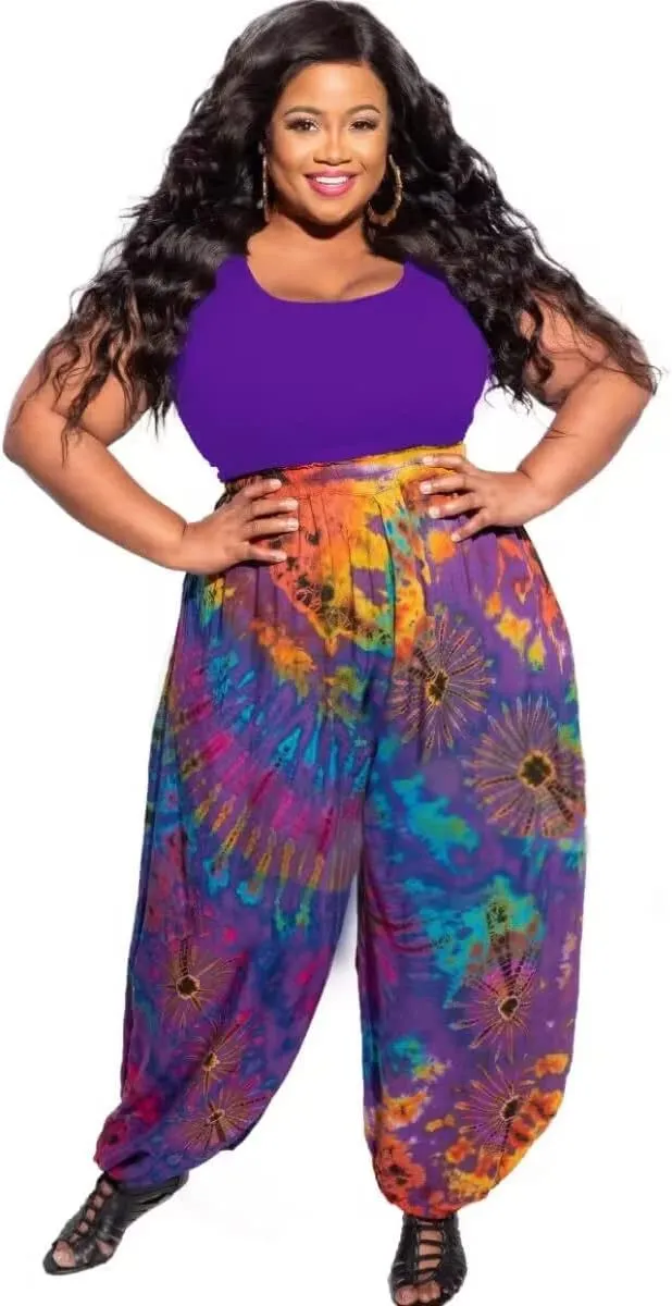 Acatmew Plus Size Harem Pants for Women African Print Casual Bohemian Loose Long Pants with Pocket