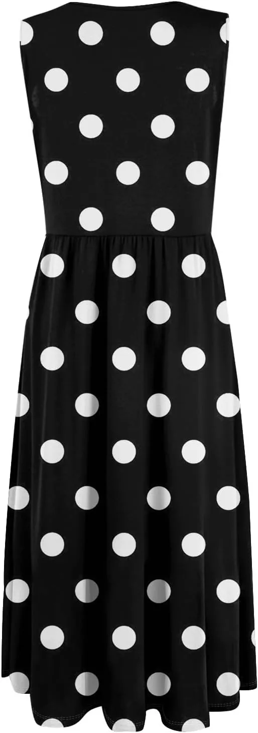 ADHOWBEW Dresses for Women 2025 Round Neck Flowy Casual Plus Size Sexy Vacation Sleeveless Long Dresses