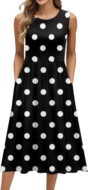 ADHOWBEW Dresses for Women 2025 Round Neck Flowy Casual Plus Size Sexy Vacation Sleeveless Long Dresses