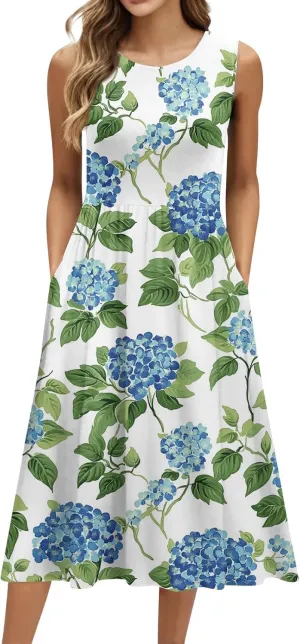 ADHOWBEW Summer Dresses for Women 2025 Plus Size Sleeveless Casual Sexy Round Neck Flowy Vacation Dresses