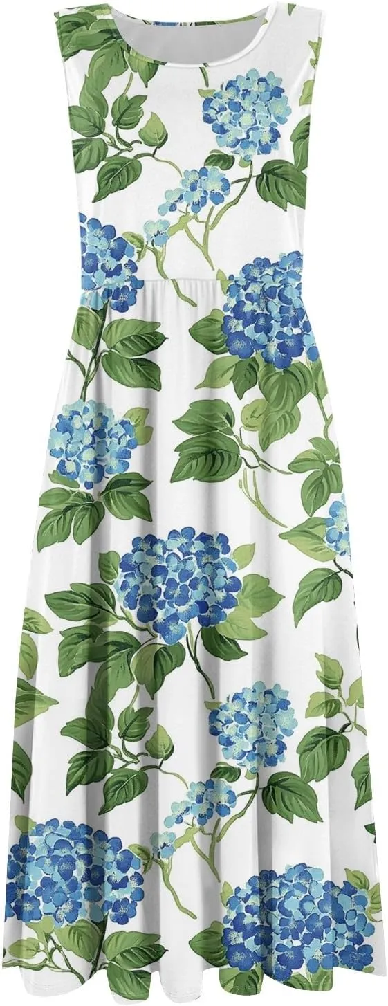 ADHOWBEW Summer Dresses for Women 2025 Plus Size Sleeveless Casual Sexy Round Neck Flowy Vacation Dresses