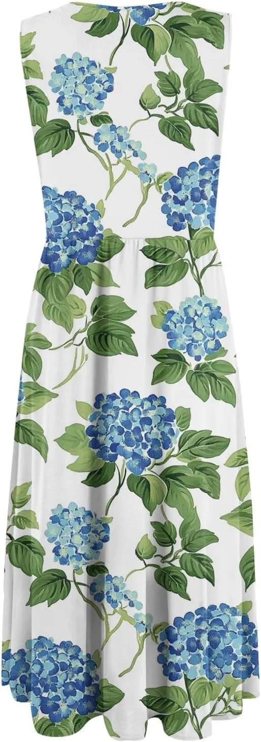 ADHOWBEW Summer Dresses for Women 2025 Plus Size Sleeveless Casual Sexy Round Neck Flowy Vacation Dresses