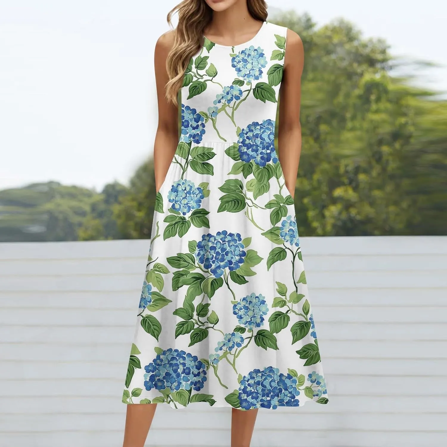 ADHOWBEW Summer Dresses for Women 2025 Plus Size Sleeveless Casual Sexy Round Neck Flowy Vacation Dresses