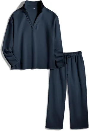 Ainangua Casual 2 Piece Sets for Women V Neck Long Sleeve Tops Wide Leg Pants Workout Outfits Fashion Carmel Travel Set