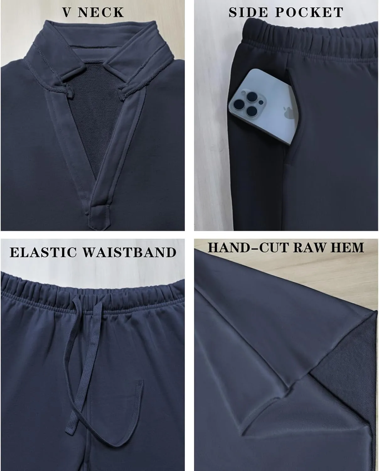 Ainangua Casual 2 Piece Sets for Women V Neck Long Sleeve Tops Wide Leg Pants Workout Outfits Fashion Carmel Travel Set