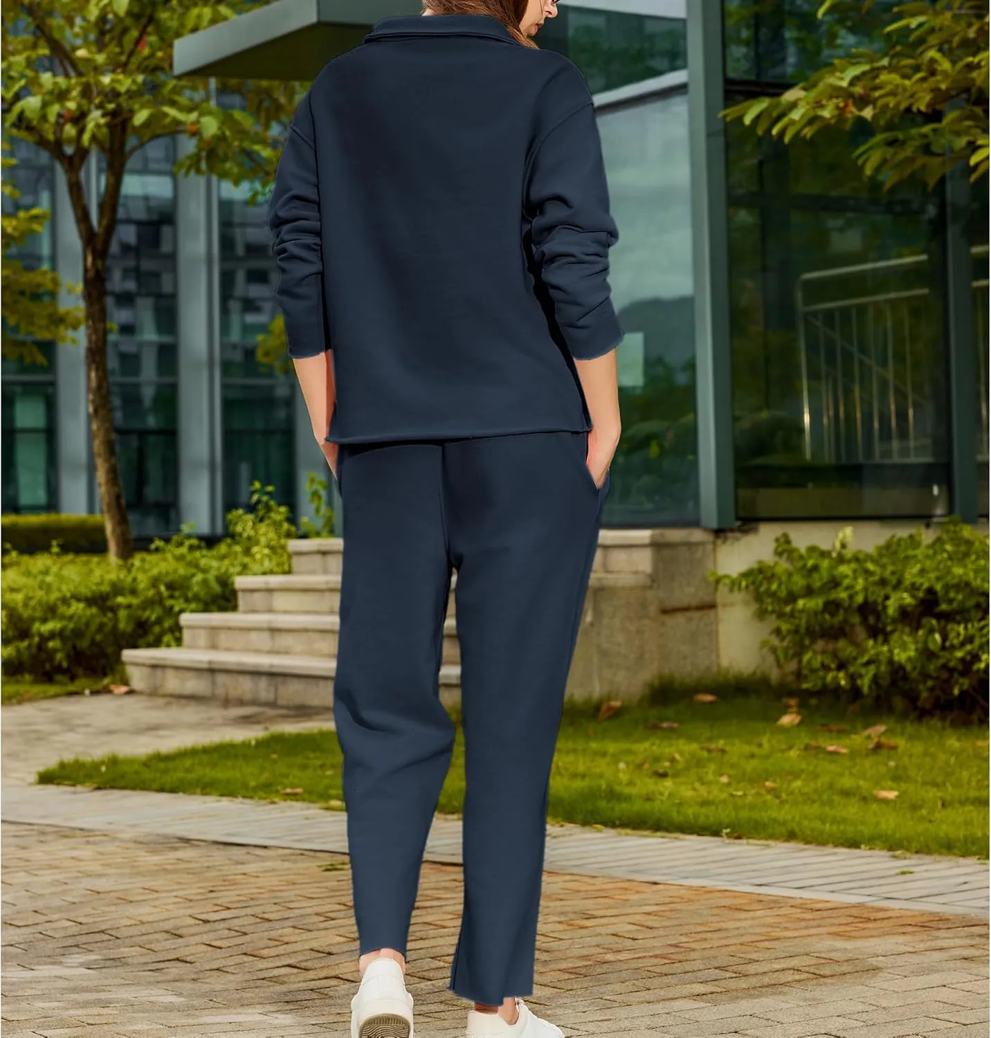 Ainangua Casual 2 Piece Sets for Women V Neck Long Sleeve Tops Wide Leg Pants Workout Outfits Fashion Carmel Travel Set