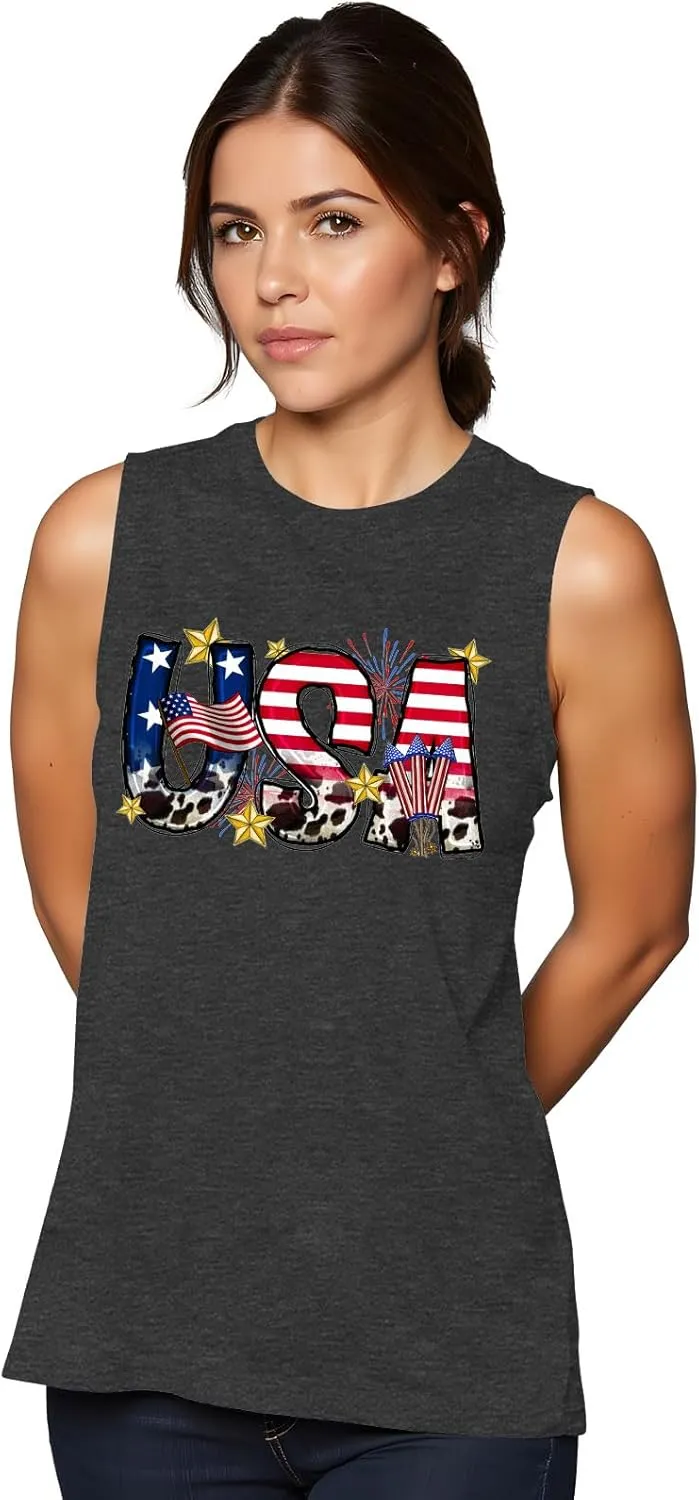 American Flag Tank Tops Women 4th of July Vest Patriotic Shirt USA Flag Stars Stripes Sleeveless