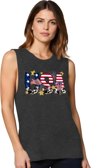 American Flag Tank Tops Women 4th of July Vest Patriotic Shirt USA Flag Stars Stripes Sleeveless