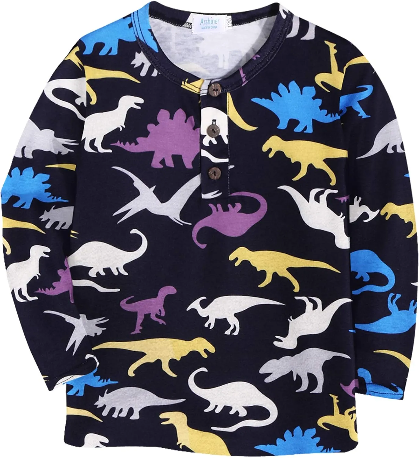 Arshiner Toddler Boys 3 Pack Long-Sleeve Henley T-Shirts Casual Cotton Graphic Shirt for 2-9 Years