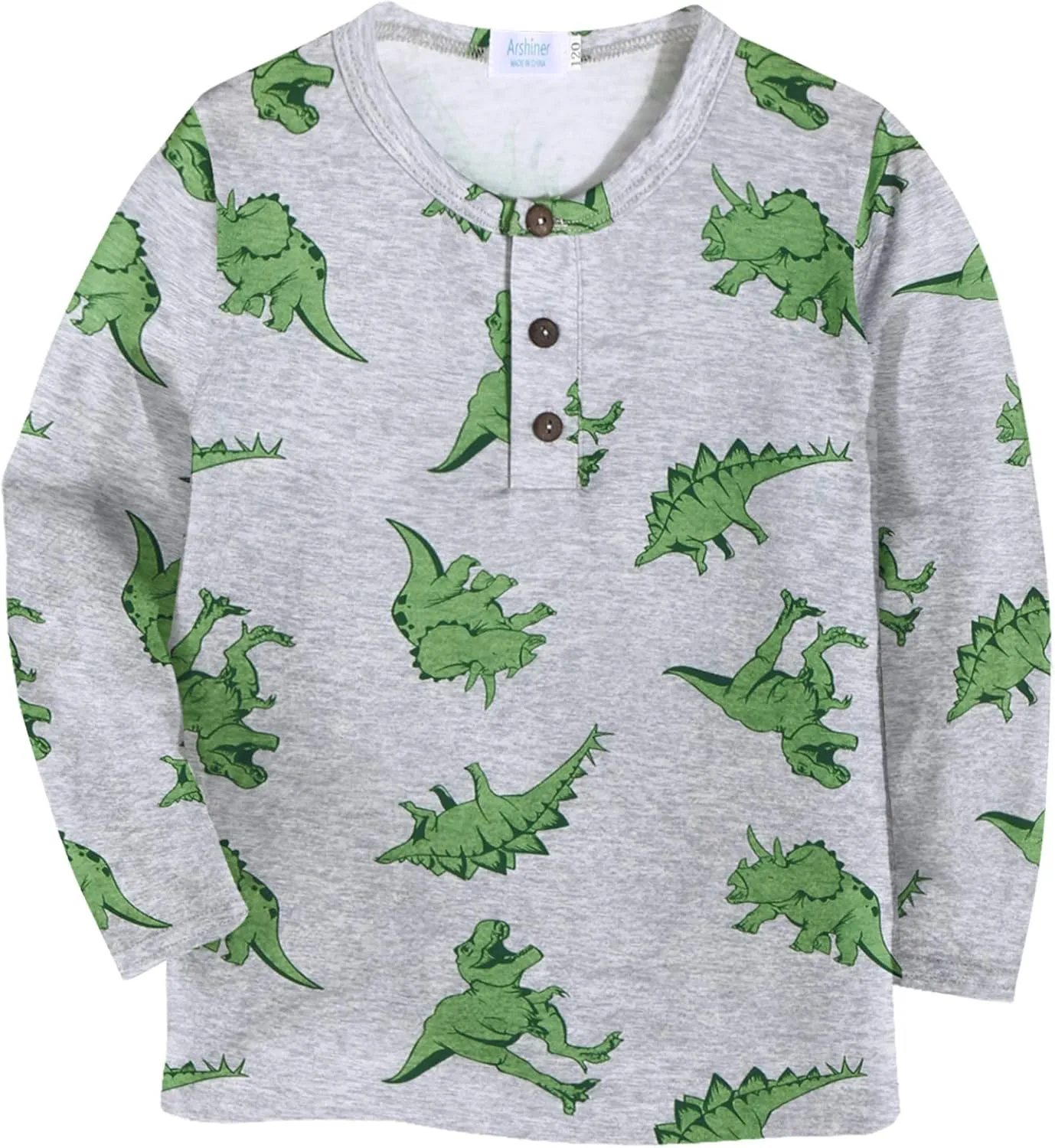 Arshiner Toddler Boys 3 Pack Long-Sleeve Henley T-Shirts Casual Cotton Graphic Shirt for 2-9 Years