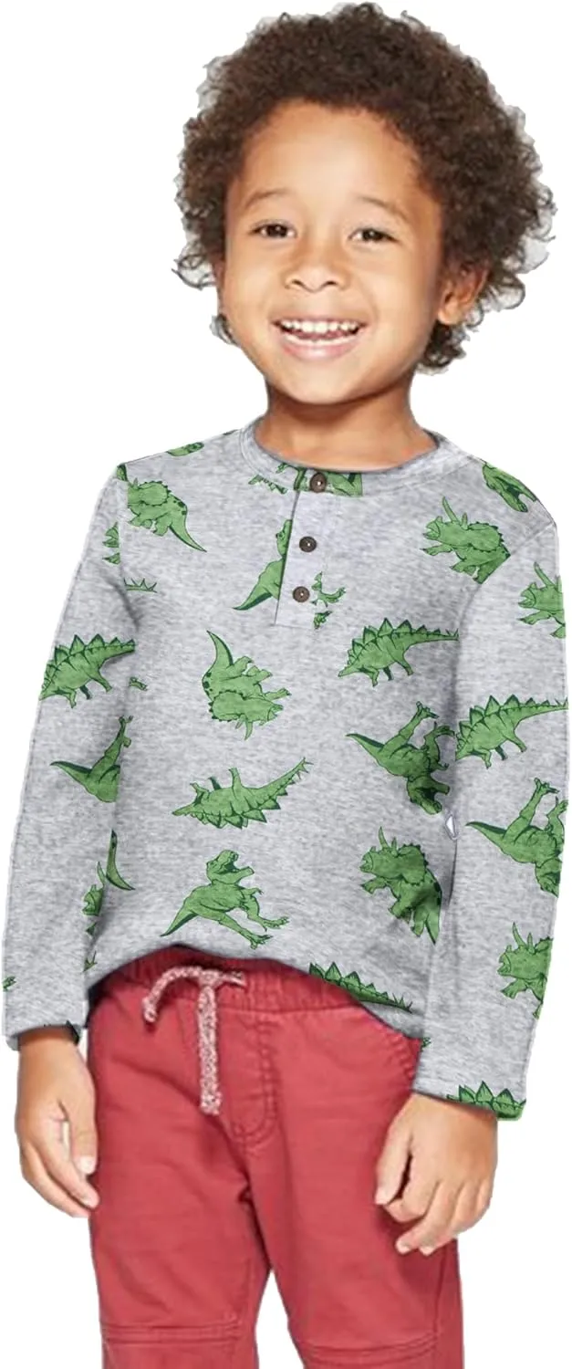 Arshiner Toddler Boys 3 Pack Long-Sleeve Henley T-Shirts Casual Cotton Graphic Shirt for 2-9 Years
