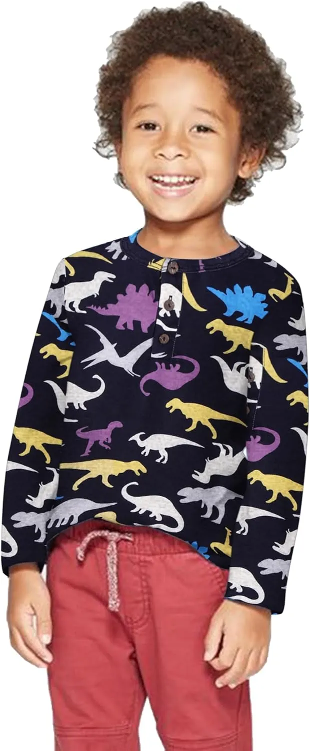 Arshiner Toddler Boys 3 Pack Long-Sleeve Henley T-Shirts Casual Cotton Graphic Shirt for 2-9 Years