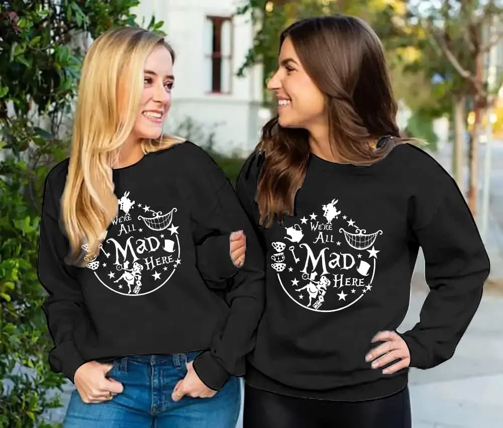 ASTANFY Alice in Wonderland Sweatshirt Women Vintage Mad Hatter Shirt Magic Kingdom Pullover Vacation Long Sleeve Tops