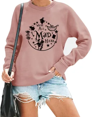 ASTANFY Alice in Wonderland Sweatshirt Women Vintage Mad Hatter Shirt Magic Kingdom Pullover Vacation Long Sleeve Tops