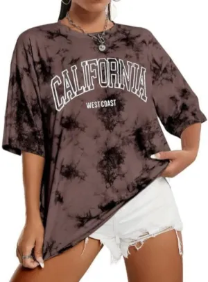 Avanova Women Letter Graphic Print Oversized Tee Shirt Short Sleeve Loose Fit Tops