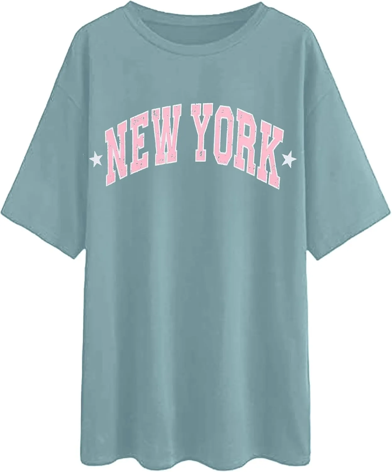 Avanova Women Letter Graphic Print Oversized Tee Shirt Short Sleeve Loose Fit Tops