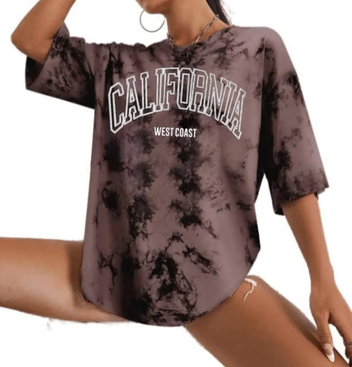 Avanova Women Letter Graphic Print Oversized Tee Shirt Short Sleeve Loose Fit Tops