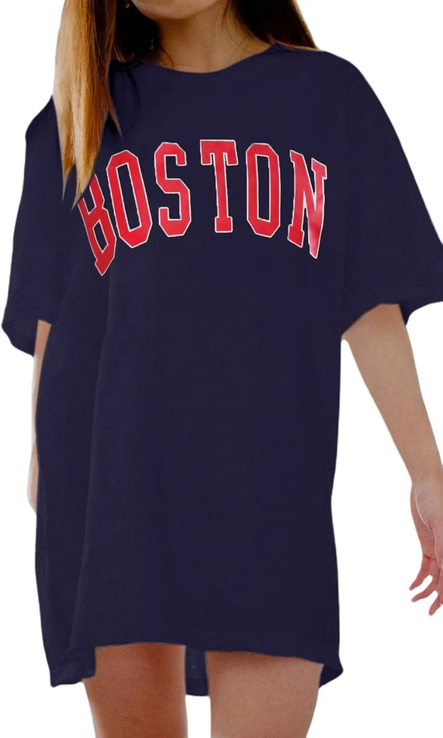 Avanova Women Letter Graphic Print Oversized Tee Shirt Short Sleeve Loose Fit Tops