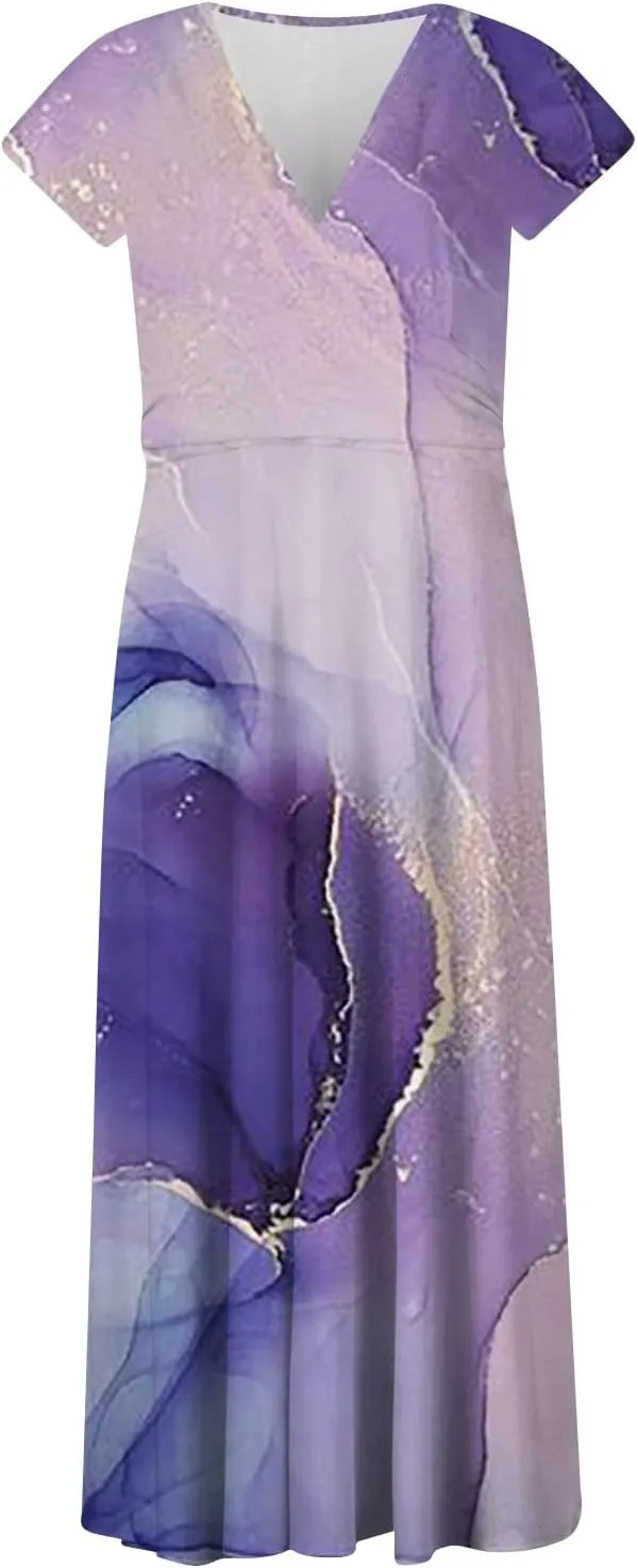 Azeralia Summer Dresses for Women 2024 Short Sleeve Dresses for Women 2024 Elegant Wedding Guest Dress Party Dress for Women