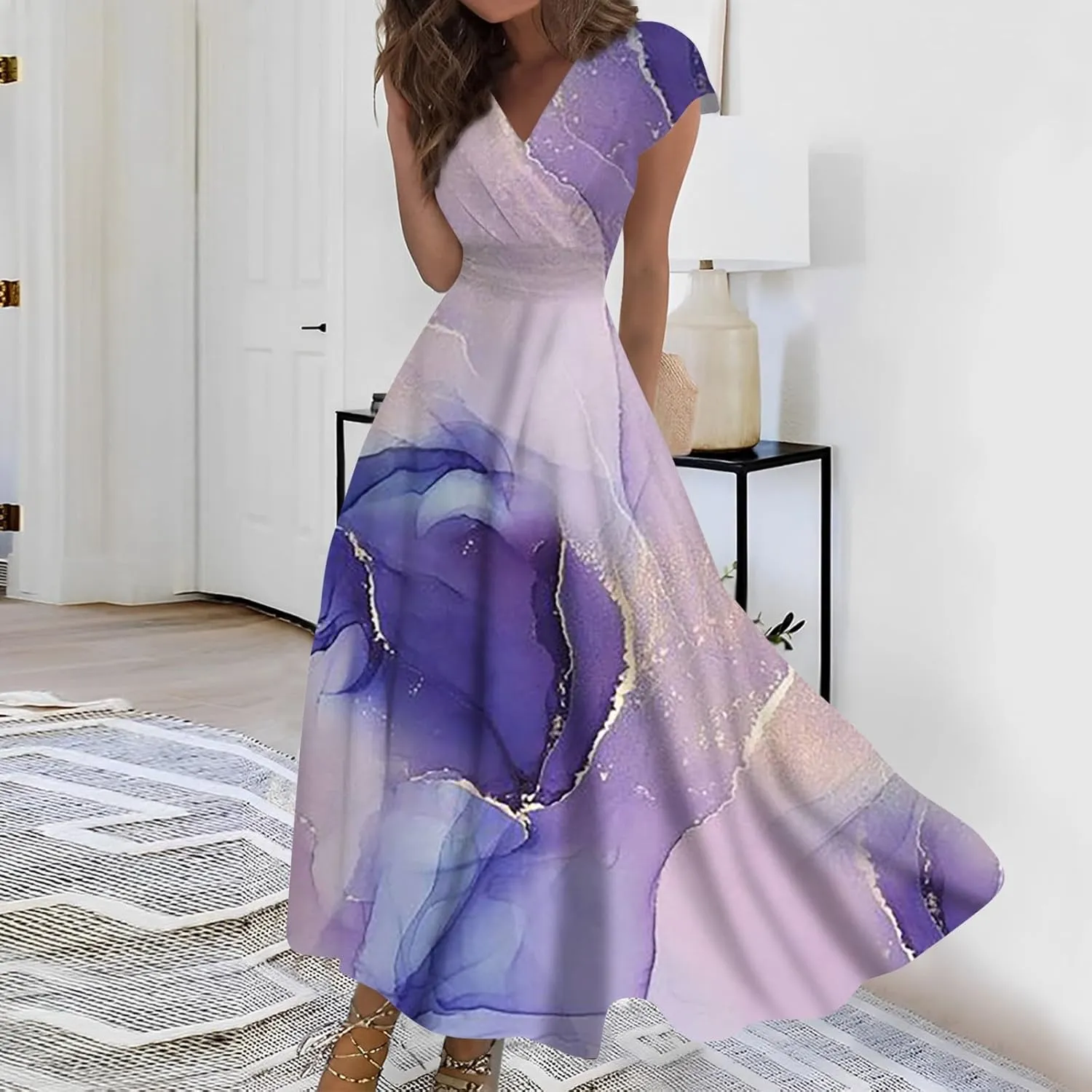 Azeralia Summer Dresses for Women 2024 Short Sleeve Dresses for Women 2024 Elegant Wedding Guest Dress Party Dress for Women