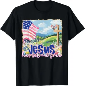 Boho Floral Jesus Has Set Me Free Christians 4th Of July T-Shirt