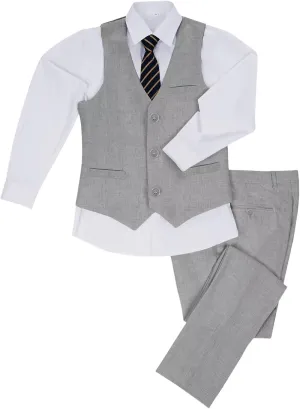 Boys Linen Suit Summer Formal Vest Suit Set for Boy Slim Fit 3 Piece Kids Tuxedo Beach Wedding Outfit with Tie