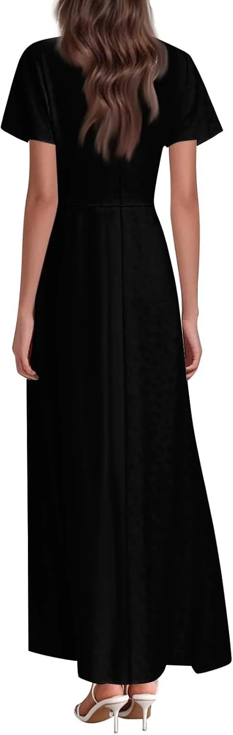 Brunch Dresses for Women 2025 Summer V-Neck Ruffle Short Sleeve Casual Solid Aline Swing Dress,XS-2XL