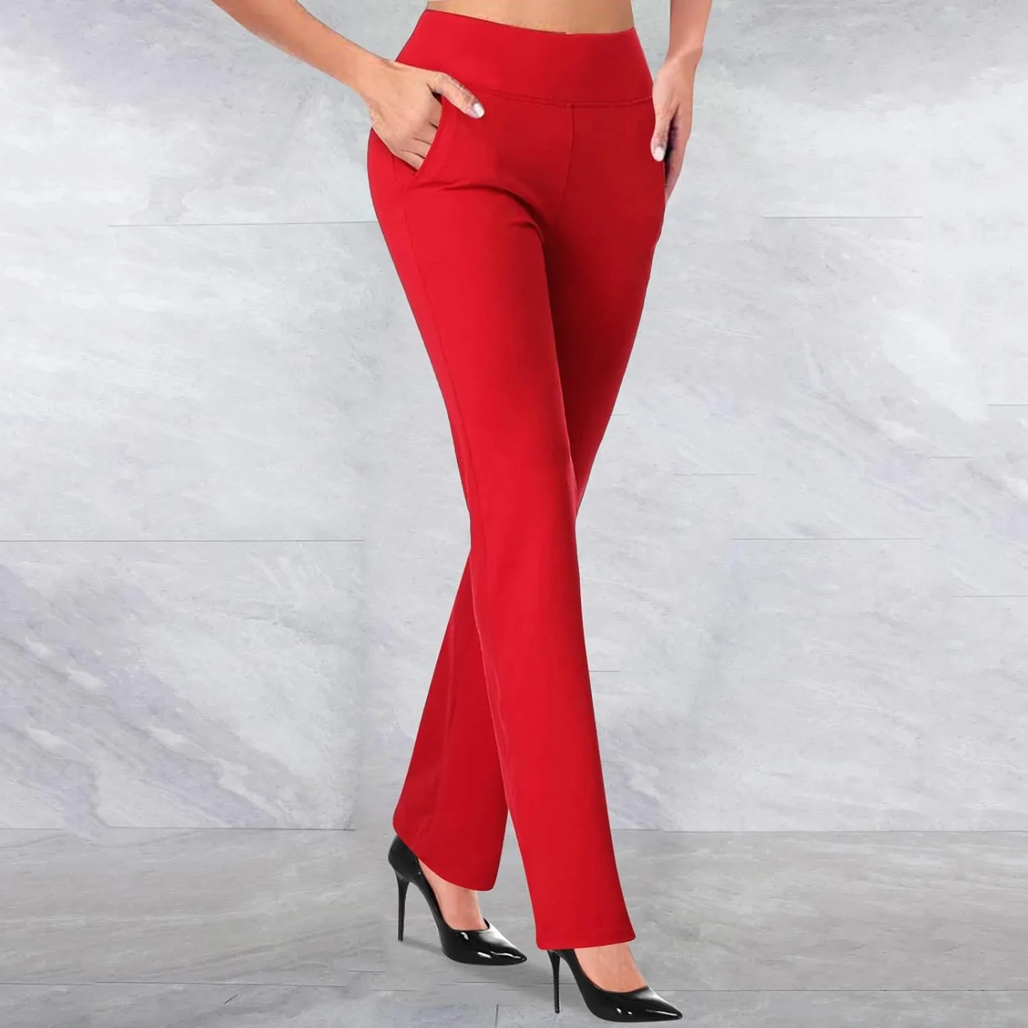Business Casual Pants for Women, 4 Way Stretch Bootleg Yoga Pants Workout Slacks, High Waisted Business Work Pants