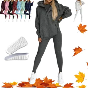 Calmlily 3 Piece Hoodie Set Women, Calmlily Solid Oversized Button Hoodie, 3 Piece Oversized Hoodie Sets for Women