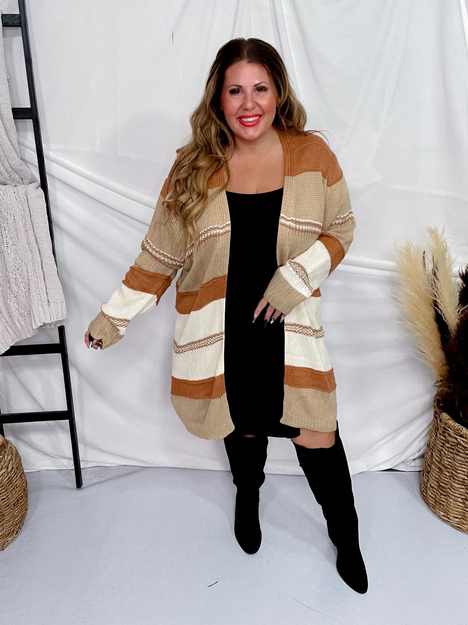 Camel Colorblock Long Sleeve Sweater Cardigan