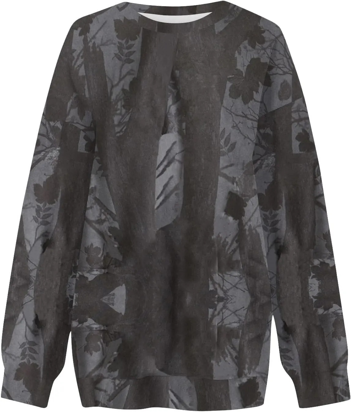 Camo Sweatshirt for Women Oversized Maple Leaf Print Sweatshirts Casual Long Sleeve Camo Crewneck Sweatshirt