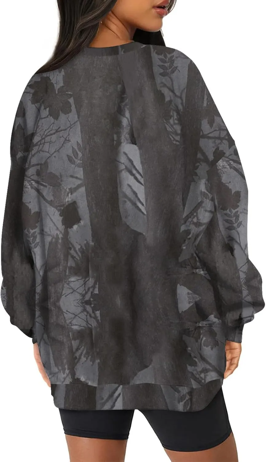 Camo Sweatshirt for Women Oversized Maple Leaf Print Sweatshirts Casual Long Sleeve Camo Crewneck Sweatshirt