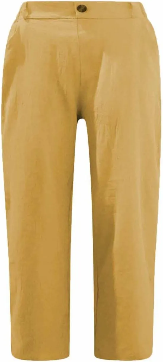 Capri Pants for Women Summer Trendy Elastic Waist Cropped Trousers Straight Leg Resort Wear Beach Vacation Outfit