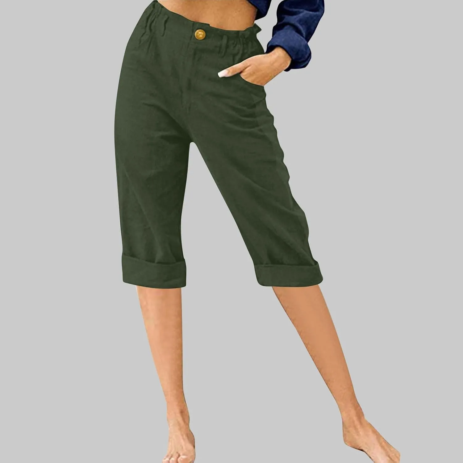 Capri Pants for Women Summer Trendy Elastic Waist Cropped Trousers Straight Leg Resort Wear Beach Vacation Outfit