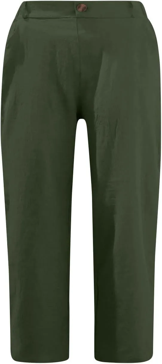 Capri Pants for Women Summer Trendy Elastic Waist Cropped Trousers Straight Leg Resort Wear Beach Vacation Outfit