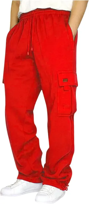 Cargo Pants for Men Gym Elastic Waist Drawstring Hiking Pants Fashion Sweatpants with Pockets Workout Joggers Trouser