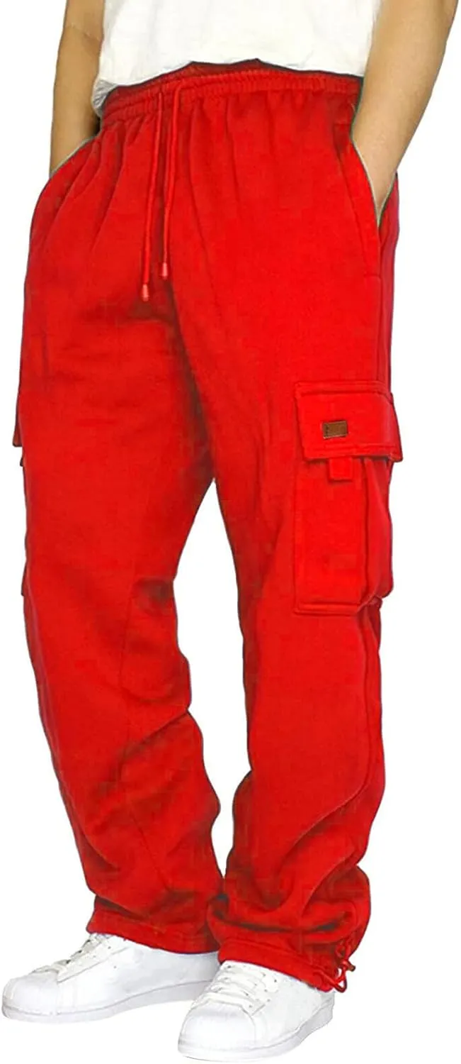 Cargo Pants for Men Gym Elastic Waist Drawstring Hiking Pants Fashion Sweatpants with Pockets Workout Joggers Trouser