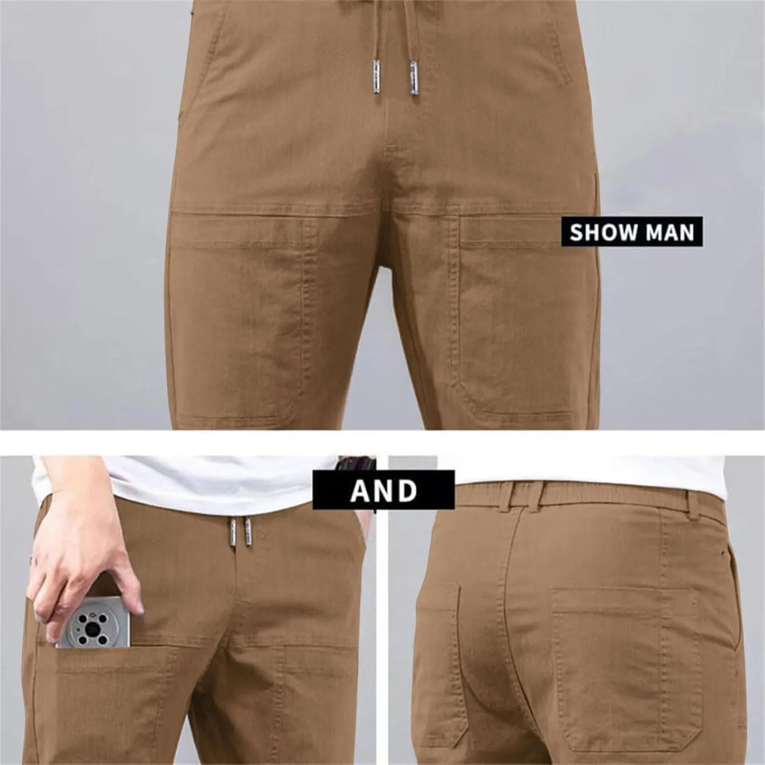 Cargo Pants for Men Hiking Casual Slim Fit Stretch Slacks Big Tall Flat Front Flex Golf Straight Pants
