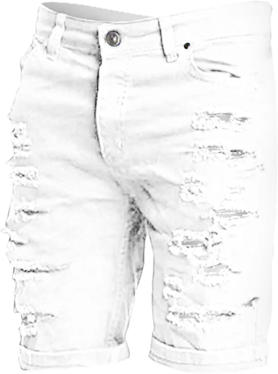 Casual Denim Shorts for Men Stretch Slim Fit Washed Distressed Hole Ripped Roll Up Hem Moto Biker Jean Shorts with Pockets