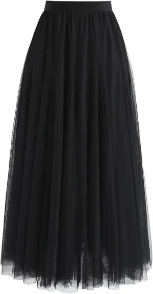 CHICWISH Women's Lilac/Cream/Grey/Pink/Black Layered Mesh Ballet Prom Party Tulle Tutu A-Line Maxi Skirt