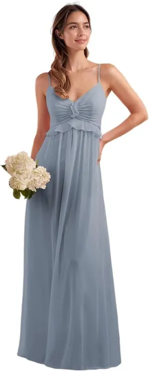 Chiffon Bridesmaid Dresses for Women Spaghetti Straps V Neck Ruffle Formal Evening Party Dress
