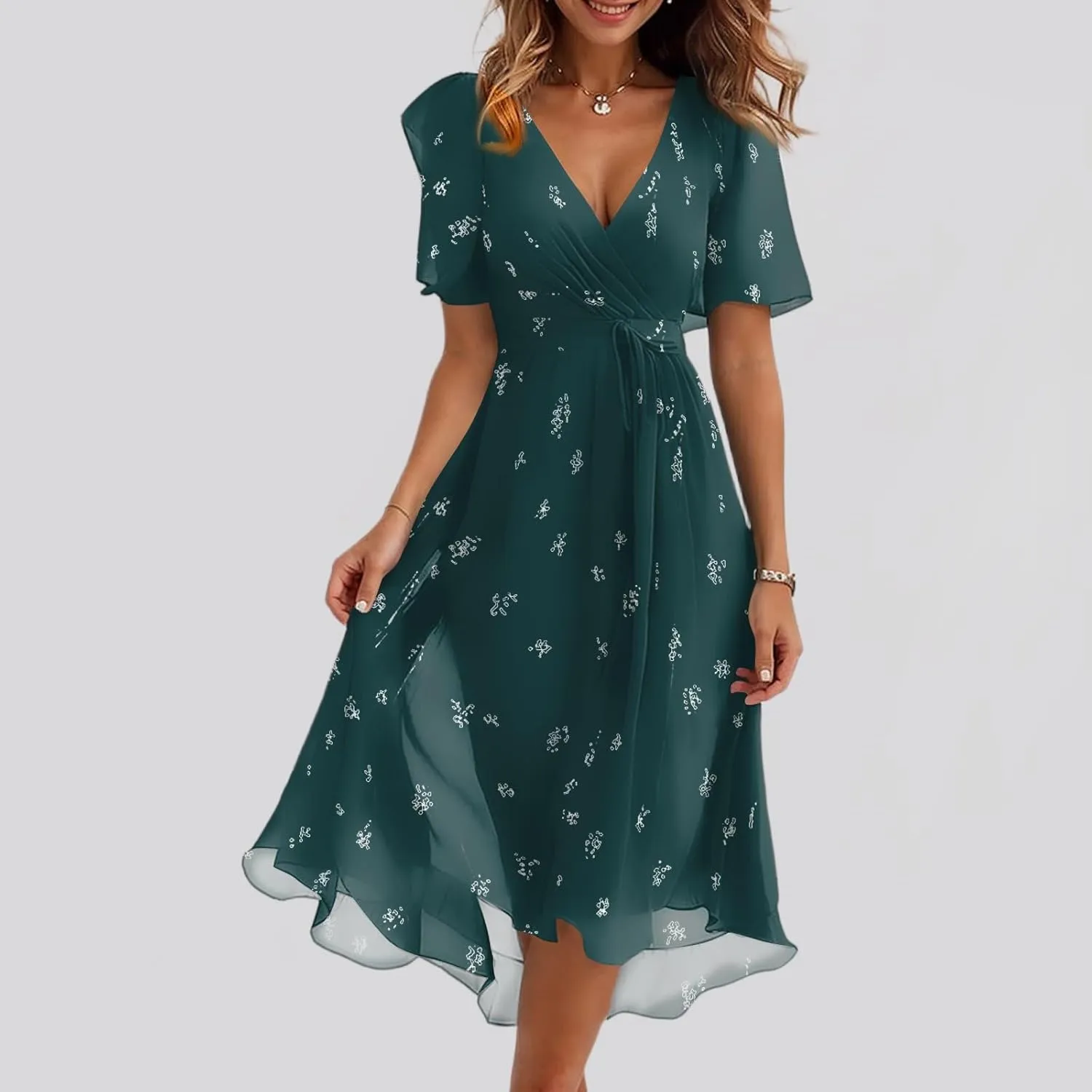 Chiffon Dresses for Women,Prom Cocktail Womens Midi Dress Wrap Flowy Wedding Guest Summer Sexy Dresses for Women