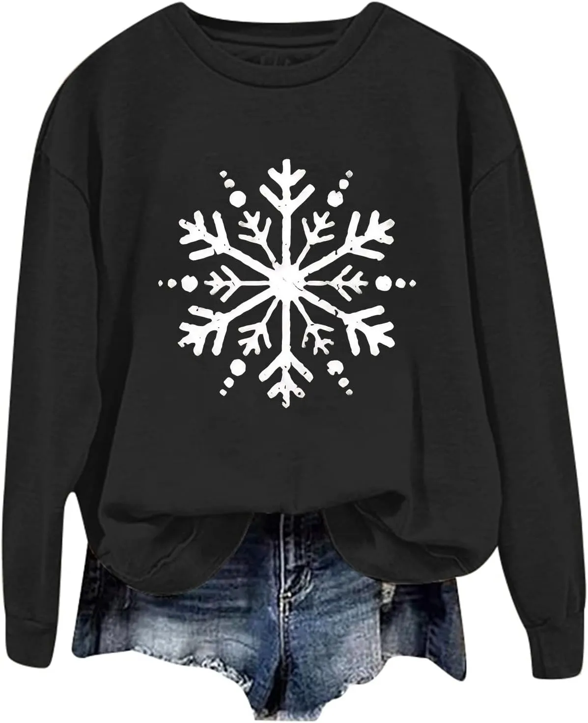 Christmas Sweatshirt for Women Snowflake Graphic Long Sleeve Casual Pullover Drop Shoulder Crewneck Trendy Clothes