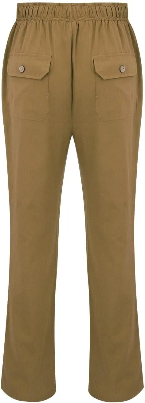 CRNTCEM Mens Casual Cotton Linen Pants Soft Comfy Outdoor Hiking Camping Pant Lightweight Solid Vacation Yoga Beach Pants