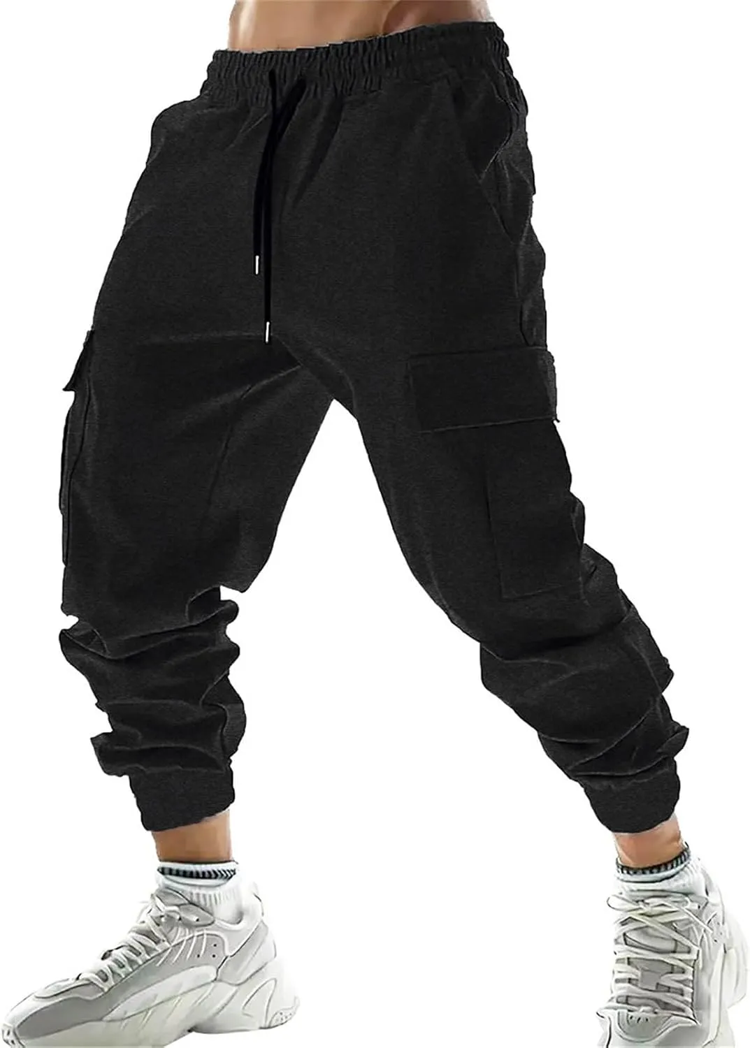 CRNTCEM Men's Cotton Tracksuit Bottoms Drawstring Straight Leg Athletic Jogging Pants Summer Workout Running Cargo Trousers
