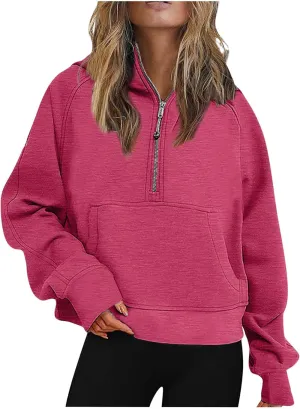 Crop Sweatshirts For Women Half Zip Up Hoodies Fall Fashion Outfits 2023 Long Sleeve Oversized Quarter Zip Pullovers