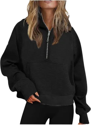 Crop Sweatshirts For Women Half Zip Up Hoodies Fall Fashion Outfits 2023 Long Sleeve Oversized Quarter Zip Pullovers